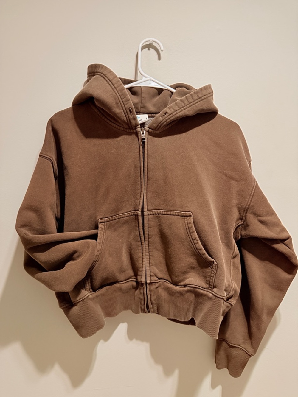 TNA Cropped Brown Zip-Up Hoodie